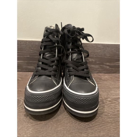 iijin Women High Top Leather Platform Sneakers Size 36 Black - Picture 3 of 8